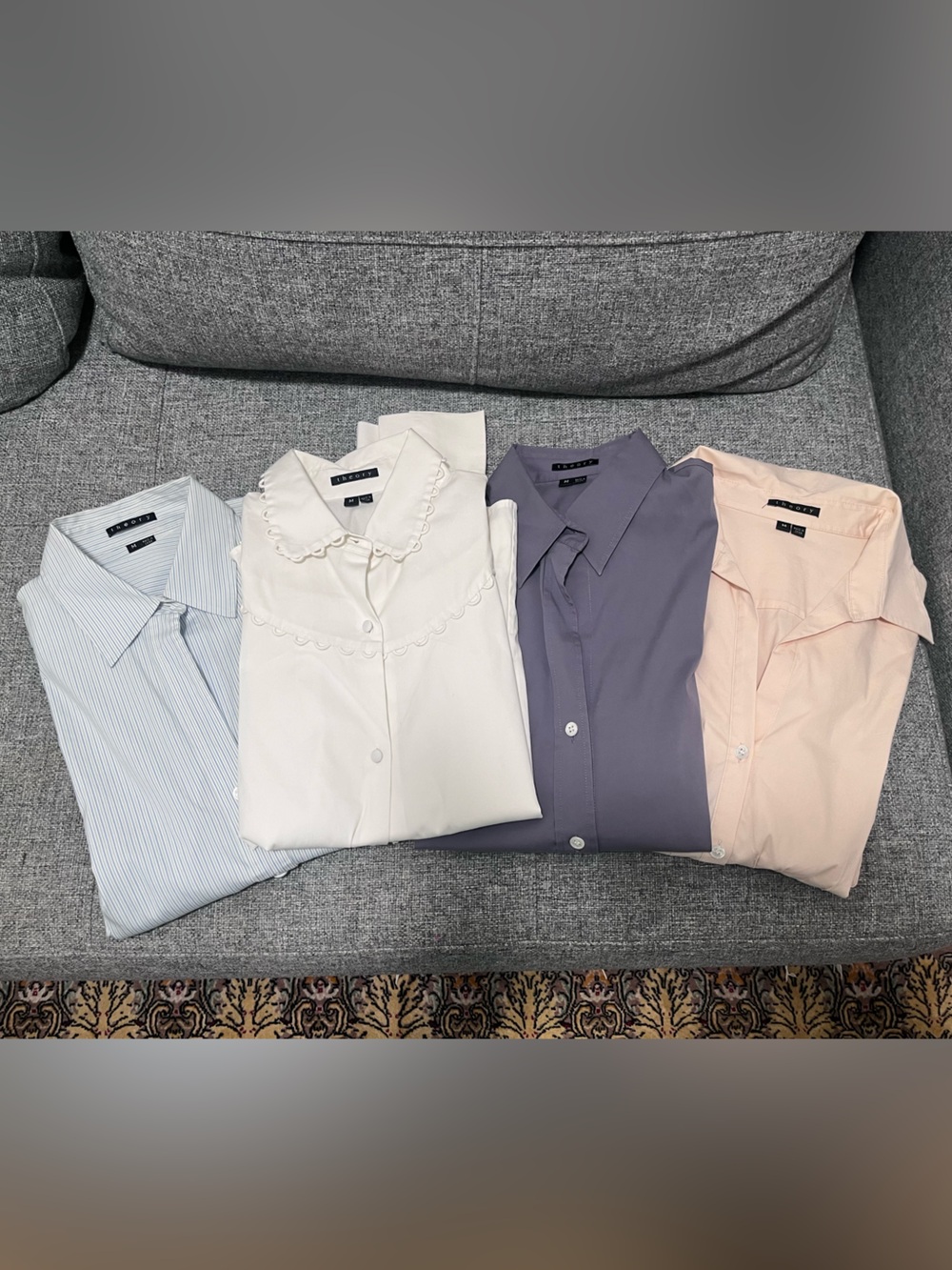 4 THEORY Button Down Shirts Lot white pink striped blue purple Medium M